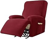 Samt Stretch Recliner Abdeckung, 4 Stück Liegestuhl Cover Weiche Recliner Protector rutschfeste Recliner Slipcover mit Seitentaschenmöbeln Protector for Wohnzimmer (Color : Wine Red, Size : 1 Seater