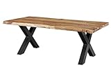 MASSIVMOEBEL24.DE | Freeform 5 - Baumtisch aus Sheeshamholz - Natur sandgestrahlt | X-Beine in anthrazit glänzend | 200x100x77 | Massivholztisch Baumkantentisch Esstisch