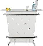 Kare Design Bar Lady Rock White, extravaganter Bartisch, Bartresen mit aufwendiger Rautensteppung, Bartheke mit viel Stauraum, Flaschenhalterungen und Fuß/Hand Reling, Weiß-Silber (H/B/T) 104x120x48cm