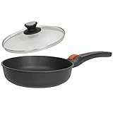 SKK kleine 2-tlg. Aluguss Schmorpfanne Ø 24 cm Induktion - Antihaft Hochrandpfanne - Stiel abnehmbar - Glasdeckel Edelstahlrand - Made in Germany
