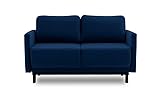 BETTSO -Modernes 2-Sitzer Sofa mit Bettkasten Für Wohenzimmer,Sessel mit Schlaffunktion,Velur Stoff-Layla (Dunkelblau)