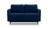 BETTSO -Modernes 2-Sitzer Sofa mit Bettkasten Für Wohenzimmer,Sessel mit Schlaffunktion,Velur Stoff-Layla (Dunkelblau)