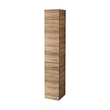 FACKELMANN Milano Hochschrank mit 2 Türen und 1 Schublade – Schrank fürs Badezimmer (30,5 cm x 165,5 cm x 32 cm) – Badschrank schmal in Holz braun