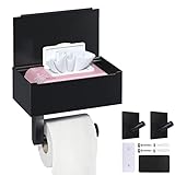 Toilettenpapierhalter Ohne Bohren, Heatigo 3 in 1 Schwarz Klopapierhalter mit Feuchttücher Box Papierrollenhalter, Toilettenpapier Klorollenhalter für Badezimmer, Selbstklebend or Bohren