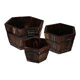 Yardwe Holzfass Vintage-Dekoration 3 Stück Für Blumen Vielseitig Praktisch Unterschiedlich Robust Saftig Sechseckig Holz- Topffässer Design Einfaches Büro Geschäft Ornament Holzkübel