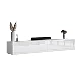 Planetmöbel TV Board 200 cm Weiß, TV Schrank mit 2 Klappen als Stauraum, Lowboard hängend oder stehend, Sideboard Wohnzimmer