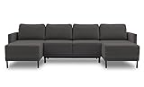 BETTSO -Ecksofa mit Schlaffunktion mit Bettkasten Sofa Couch U-Form Polstergarnitur Wohnlandschaft Polstersofa (290x157x90cm) Layla U (Grau)