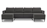 BETTSO -Ecksofa mit Schlaffunktion mit Bettkasten Sofa Couch U-Form Polstergarnitur Wohnlandschaft Polstersofa (290x157x90cm) Layla U (Grau)