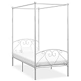 vidaXL Himmelbett Bett Bettgestell Einzelbett Metallbett Bettrahmen Lattenrost Schlafzimmerbett Schlafzimmermöbel Ehebett Weiß 90x200cm