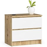 AKORD | Kommode K60 mit 2 Schubladen | für das Wohnzimmer Schlafzimmer Schrank Büro Arbeitszimmer | Modernes Funktionales Design | B60 x H55 x T40 cm, Gewicht 20kg | Eiche Artisan-weiß