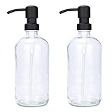 Plomkeest 2er Pack Bernstein Dickes Glas 500ml Seifenspender aus Glas mit schwarzer rostfreier Edelstahlpumpe Flüssigseifenspender für Badezimmer