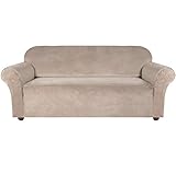 E EBETA Samt-Optisch 3 Sitzer Sofabezug Spandex Couchbezug Sesselbezug, Elastischer Antirutsch Sofahusse für Wohnzimmer Hund Haustier Möbelschutz ( Khaki )