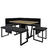 Eckbank Akiko Metal mit Tisch und Bänken - Eckbankgruppe für Ihrem Esszimmer, Küche modern, Sitzecke, Essecke. Perfekt für Küche, Büro und Rezeption. Solide Verarbeitung (INARI 100, 168x128 rechts)