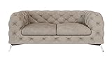 ROVERTI Chelsea Sofa 2-Sitzer Chesterfield-Sofa Wohnzimmer Lounge Couch mit verchromten Füßen Möbel Freistehende Polster Sofas & Couches Couchgarnitur Dunkel Cremefarben 185x 73x100 cm