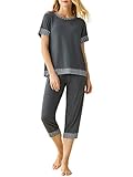 Latuza Damen Bambus Viskose Capri Lounge Pyjama Set, dunkelgrau, 3XL Große Größen