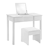 RELAX4LIFE Frisiertisch-Set, 2-in-1-Design von Schminktisch mit beleuchtetem Spiegel und Hocker, Frisierkommode mit separatem Aufbewahrungsort für Schlafzimmer, Toiletten und Umkleideräume, weiß