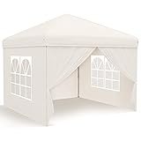 Pavillon, Ej.Victor Faltpavillon 2,5 x 2,5 Wasserdicht Stabil Winterfest mit 4 Seitenteilen und Fenstern, Garten Partyzelt UV Schutz 50+ für Festival, Party, Marktstand, Flohmarkt und Campen-Khaki