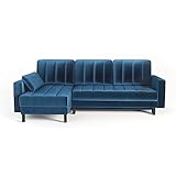 Siblo Ecksofa mit Schlaffunktion Tesoro Kollektion - Große Couch L Form 4 Personen - Schlafcouch mit Bettkassen - Klappsofa mit Bettkasten Sofa 4-Sitzer - 243x150x93 cm - Blau - Linke Ecke