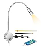 Leselampe Wandmontage, LED Wandleuchte Bettlampe mit Schalter Touch Dimmbar und USB-Ladeanschluss, Bett Leselicht 360° Schwenkbar Schwanenhals Lampe mit Stecker und Kabel für Schlafzimmer