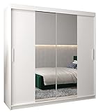Kryspol Schwebetürenschrank Tokyo 1-200 cm mit Spiegel Kleiderschrank mit Kleiderstange und Einlegeboden Schlafzimmer- Wohnzimmerschrank Schiebetüren Modern Design (Weiß)