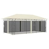 Pavillon mit Moskitonetz, JUNZAI Faltpavillon, Pergola, Partyzelt, Standmarkise, Sonnenzelt, Garten Pavillion, Grillpavillon, 6x3x2,73 m Creme