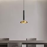 ZILOOK Moderne gebürstete Gold-Schwarz-Pendelleuchte mit Metallform, Mini-Nachttischlampe, verstellbares Kabel, italienisches Licht, luxuriöse Kupfer-Hängeleuchte für Wohnzimmer, Küche, Insel,