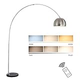 ACMHNC Bogenleuchte LED Dimmbar Stehleuchte, Bogenlampe Wohnzimmerleuchte mit Fernbedienung, Stehlampe Chrom mit Marmorfuss, Höhenverstellbar