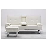 Sofa Bed Faux Leather Upholstered Convertible Folding Futon Couch with Footrest 2 Cup Holder (Color : White)