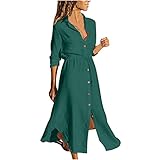 tsaChick Minikleid Damen Sommer Damen 3/4 Gekrempelte Ärmel Button Down Hemdkleid Lässige Maxikleider Mit Blumendruck Lockeres Kleid