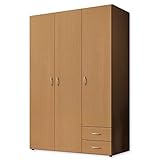 Stella Trading BASE Zeitloser Kleiderschrank in drei verschiedenen Größen - Vielseitiger Drehtürenschrank in Buche Optik - 120 x 177 x 52 cm (B/H/T)