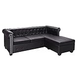 Susany Chesterfield-Sofa in L-Form Loungesofa Couchsofa Wohnzimmersofa Schlafzimmersofa Sofagarnitur Armlehnensofa Kunstleder Schwarz