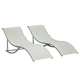 Outsunny 2er Set Sonnenliege Gartenliegen Stoffliege Relaxliege ergonomisch Aluminium Texteline Beige 165 x 61 x 63 cm