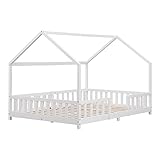 [en.casa] Kinderbett Sisimiut 140x200 cm Hausbett mit Rausfallschutz Bettenhaus mit Lattenrost Kiefernholz Weiß