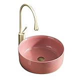 Badezimmer-Waschbecken 15,7 Zoll, rundes Porzellan-Waschbecken, künstlerisches Pink, aufgesetztes Badezimmer-Waschbecken mit Pop-Up-Abfluss, Waschbecken for Zuhause