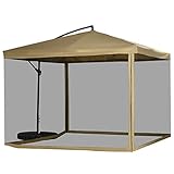 Outsunny Ampelschirm, 296 x 296cm Sonnenschirm mit Netzseiten, Neigbarer Marktschirm, Gartenschirm mit Schirmgewicht, für Terrasse, Balkon, Stahl, Polyester Beige