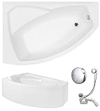 VBChome Badewanne 140x90 cm Acryl SET Schürze Siphon Wanne Ecke Eckbadewanne Weiß Design Modern Ablaufgarnitur Viega Simplex Wanne links Schürze Ablaufgarnitur Füße