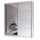 Fabryka Mebli Idźczak Schiebetürenschrank, eleganter Kleiderschrank Schrank Garderobe Spiegel Multi 35-180 cm, Schlafzimmer- Wohnzimmerschrank Schiebetüren Modern Design (Weiß/Weiß)