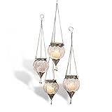 LOBERON® Hängewindlicht 4er Set Matré, Glas/Messing, H/Ø ca. 11/8 cm, antiksilber/klar, antiksilber/klar
