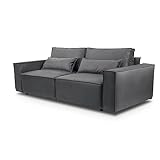 Siblo Sofa Valeria Kollektion - Sofa mit Schlaffunktion - Elegante Couch - Wohnzimmer Möbel - Komfortables Schlafsofa - Sofa 3-Sitzer - Klappsofa mit Bettkasten - 249x111x90 cm - Dunkelgrau