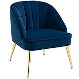 HOMCOM Ohrensessel Loungesessel Polstersessel mit Samtoptik, Relaxsessel, Sessel mit Stahlbeinen, Schminkstuhl für Wohnzimmer, Schlafzimmer, Dunkelblau, 65 x 64 x 77 cm