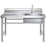 Stainless Steel Sink Unit,Commercial Sink, Freestanding Stainless Steel Sink with Workbench, for Laundry Room,Package A,120 * 60 * 80cm