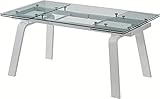 Meubletmoi Esstisch, ausziehbar, 160/240 cm, mit transparenter Glasplatte und Fuß aus weißem Metall, modernes und minimalistisches Design – Glaze