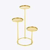 SWEGN 3-stufiges dekoratives Metall-Garten-Terrassen-Stehpflanzen-Blumentopf-Gestell für 3 Blumentöpfe, Eisen-Blumenständer, Gold-L Huajia (Farbe: Gold, Größe: mittel)