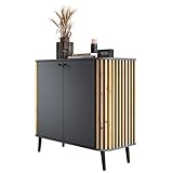 Newroom Kommode Wildeiche Grau Sideboard Modern Elegant - 92x88x40 cm (BxHxT) - Highboard Anrichte - [Zak.Three] Wohnzimmer Schlafzimmer Flur Esszimmer