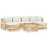 LAPOOH 7-TLG. Garten-Lounge-Set mit Kissen, Lounge Gartenmöbel Set, Gartenlounge Set, Möbelsets, Loungemöbel, Garten Möbel, Balkon Möbel, Grün Imprägniertes Holz