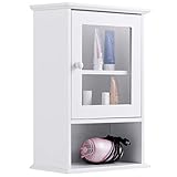 GOPLUS Badschrank, Hängeschrank mit Glastür, Verstellbarem Einlegeboden & Offenem Fach, Eleganter Wandschrank für Badezimmer, Wohnzimmer, Garderobe & Küche, 35×18×51cm, Weiß