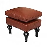 ZZenSmot Ländlich Sitzhocker Mit Hölzern Beine Polsterhocker,Bequem Leder Mit Doppelt-Schicht Gepolstert Couch Hocker Für Lebend Zimmer Schlafzimmer Eingangsbereich-Braun 40x29x33cm(16x11x13inch)