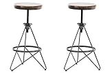 CLP 2er Set Barhocker Karla im Industriallook I Thekenhocker mit Sitzhöhe von 63-82 cm I Hocker mit Metallgestell I Sitz aus Eschenholz, Farbe:Silber