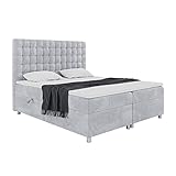 MEBLINI Boxspringbett mit Bettkasten - Gepolstert Doppelbett mit Matratze und Topper - Polsterbett mit Stauraum - Bett mit Kopfteil - Stauraumbett - Aston - 160x200 - H4/Hellgrau Samt