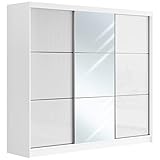 MKS MEBLE Kleiderschrank mit Spiegel 240 cm - Schwebetürenschrank Flurschrank Wardrobe - Schlafzimmerschrank Sammlung Valencia - Weiß-Weiß mit Spiegel - Modern Design